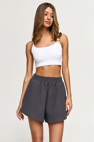 Шорты укороченные из рифленого хлопка цвета антрацит