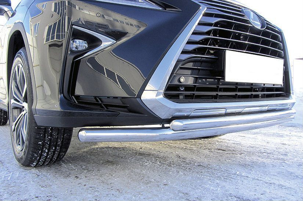 Защита переднего бампера (нержавейка) Lexus RX-350 (2015-2019) d57+d42