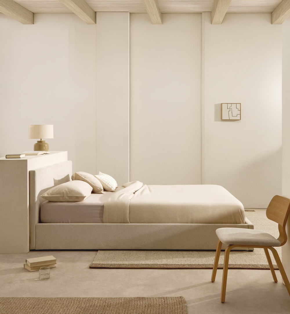 Кровать Nahiri бежевого цвета из шенилла с ящиком для хранения 160 x 200 см