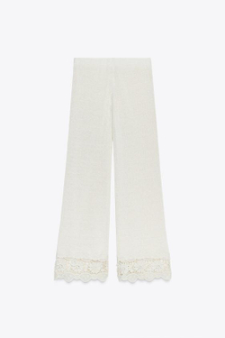 ZARA КОМБИНИРОВАННЫЕ БРЮКИ С ГИПЮРОМ, ЭКРЮ