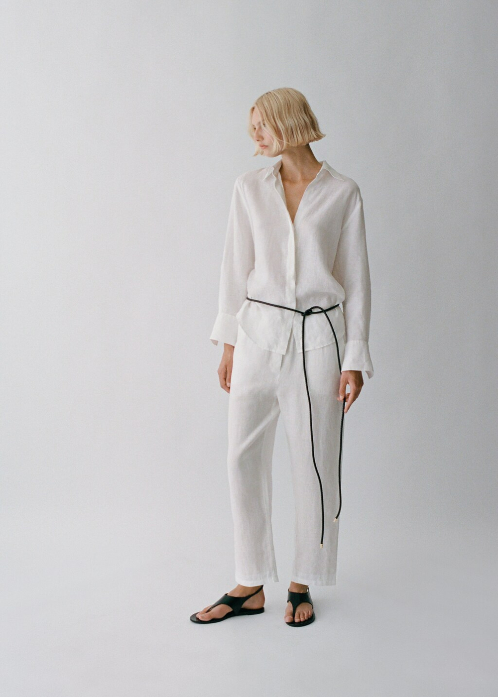 Прямые брюки с хлопком и льном