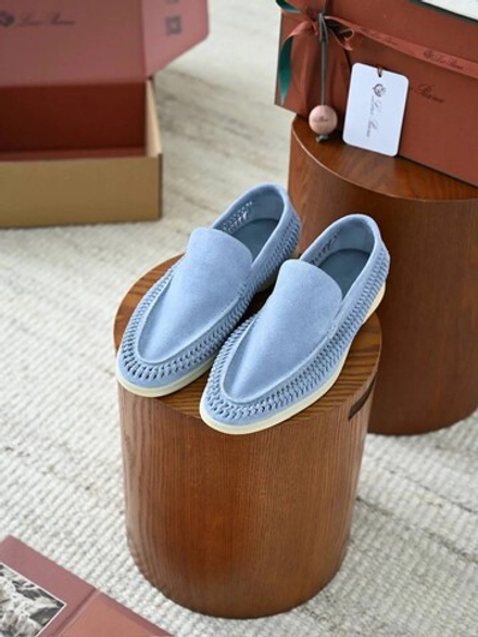 Лоферы Loro Piana Summer Walk голубого цвета с плетением