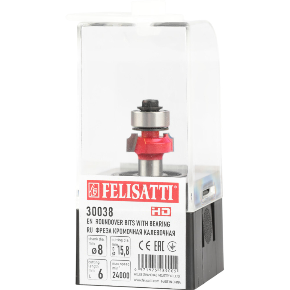 Фреза кромочная калевочная FELISATTI 16х6мм R1.6 хвостовик 8мм   30038
