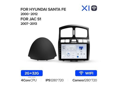 Магнитола Teyes X1 2-32 Wi-Fi Hyundai Santa Fe SM 2000 — 2012/ JAC S1 1 2007 - 2013 9.0"