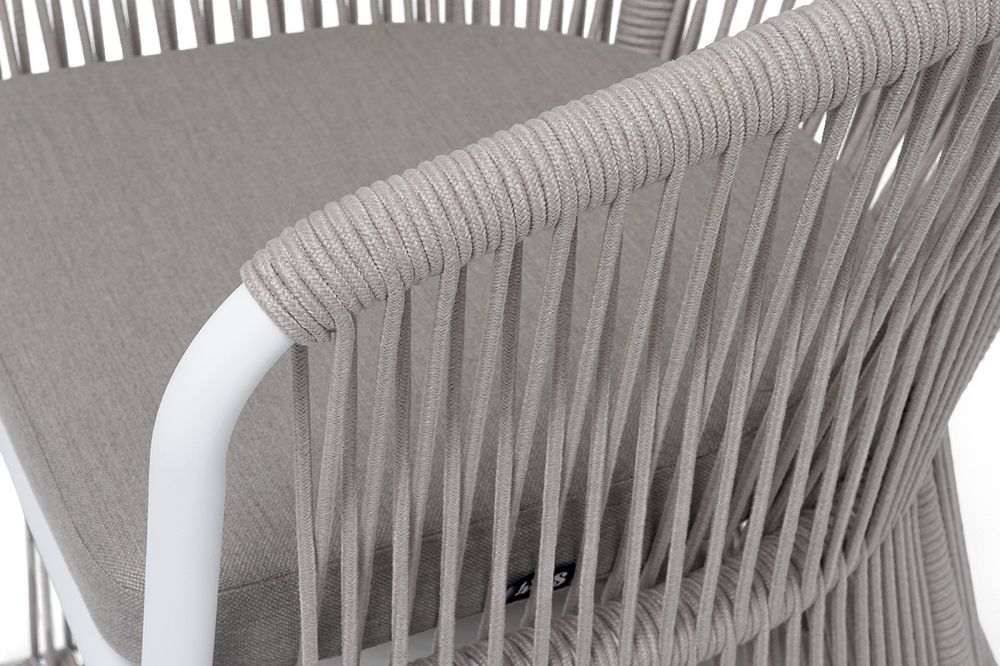 "Романо" стул плетеный из роупа, каркас алюминий белый муар, роуп бежевый круглый, ткань бежевая 15052