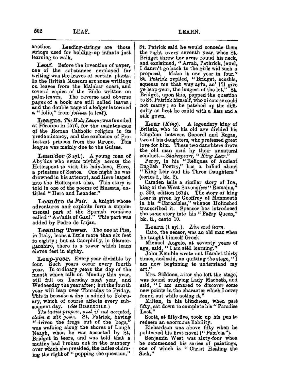 Dictionary of Phrase and Fable. Giving the Derivation, Source, or Origin of Common Phrases, Alusions, and Words that have a Tale to Tell. Part 2 | Brewer Ebenezer Cobham