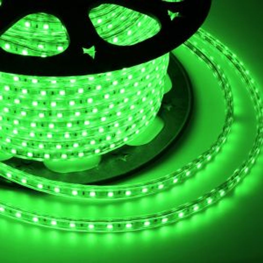 Лента светодиодная 220В, SMD2835, 4,8Вт/м, 60 LED/м, Зеленый, 10х7мм,с кабелем питания, IP67 NEON-NI