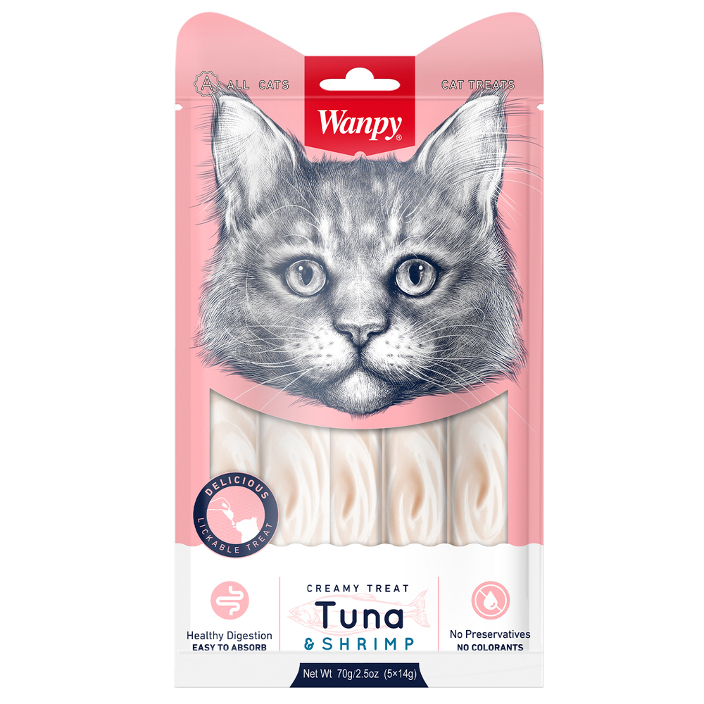 Wanpy Cat Лакомство для кошек «нежное пюре» из тунца и креветок 70гр.