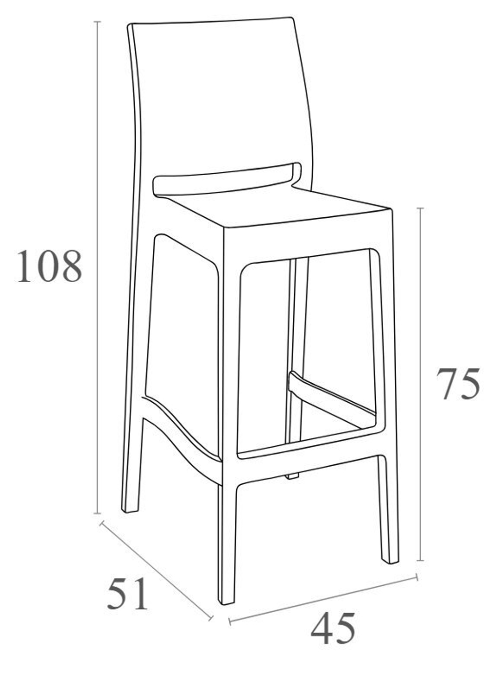 Стул пластиковый барный, Siesta Contract Maya Bar 75, оливковый