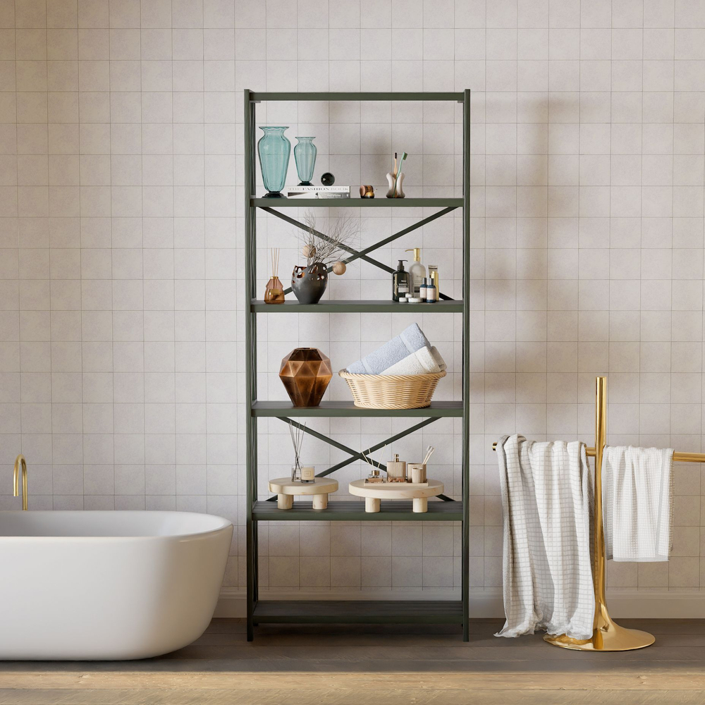 Стеллаж деревянный напольный Юск из массива сосны 6 полок, изумрудный