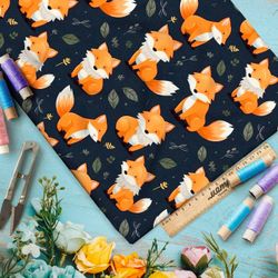 Ткань Ниагара Софт лисята на темном фоне