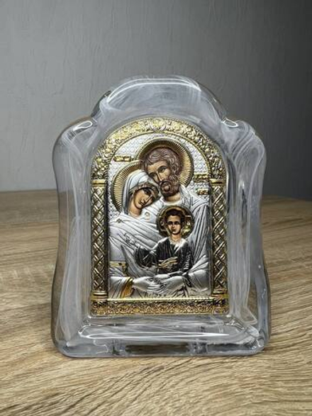 Св. Семейство, икона арочная, белое муранское стекло 65х85