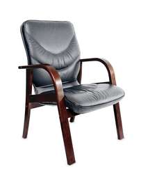 Кресло для посетителей Leeds Wood D кожа серая