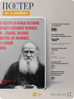 Литературный постер Лев Толстой "То я хороший человек, то жалкое существо" на стену, на пластике, для интерьера, 30х40 см, Айдентика Технолоджи