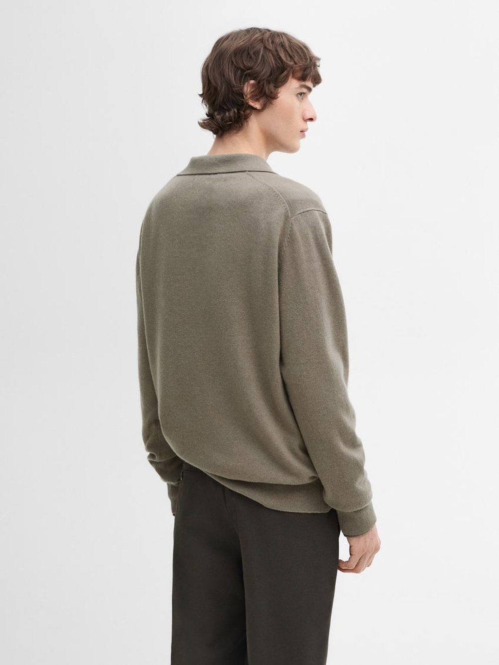 Massimo Dutti Свитер из 100% кашемира с воротником-поло, светлый хаки