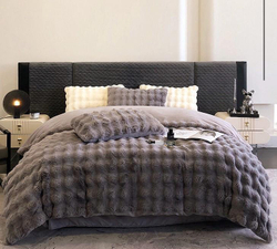 Постельное белье ЕВРО (двуспалка) Флис-велюр Серый Клетка