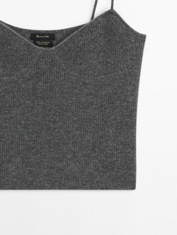 Massimo Dutti Топ из 100% кашемира на бретелях, серый меланж