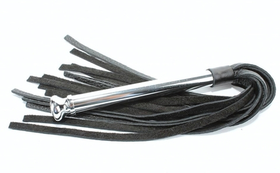 Черная плеть с металлической рукоятью - 43 см. (Цвет: черный с серебристым)