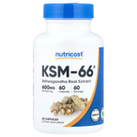 Nutricost, KSM-66®, экстракт корня ашваганды, 60 капсул