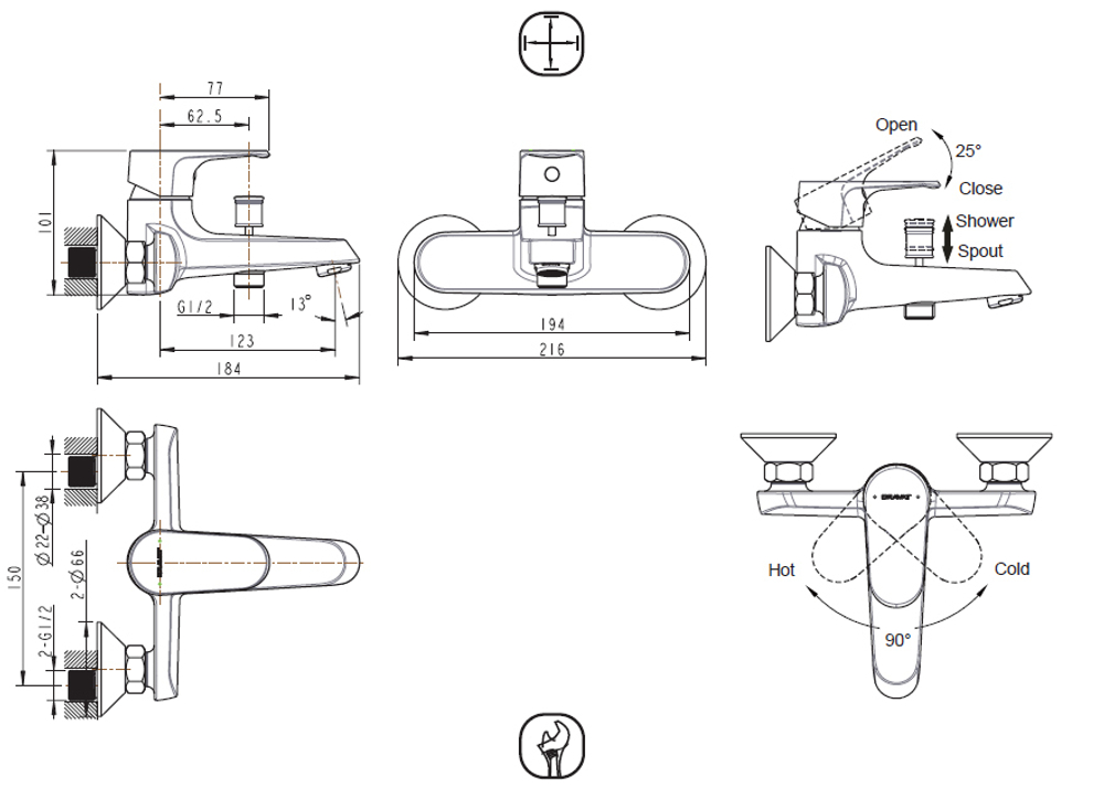 Смеситель для ванны c коротким изливом Bravat Alfa