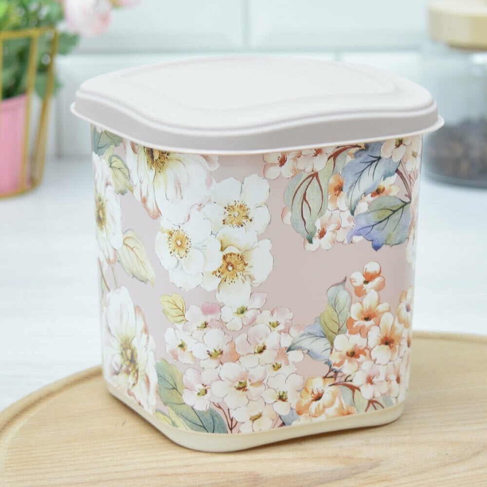 Емкость для сыпучих продуктов 1,1л с декором (бежевый) 455198