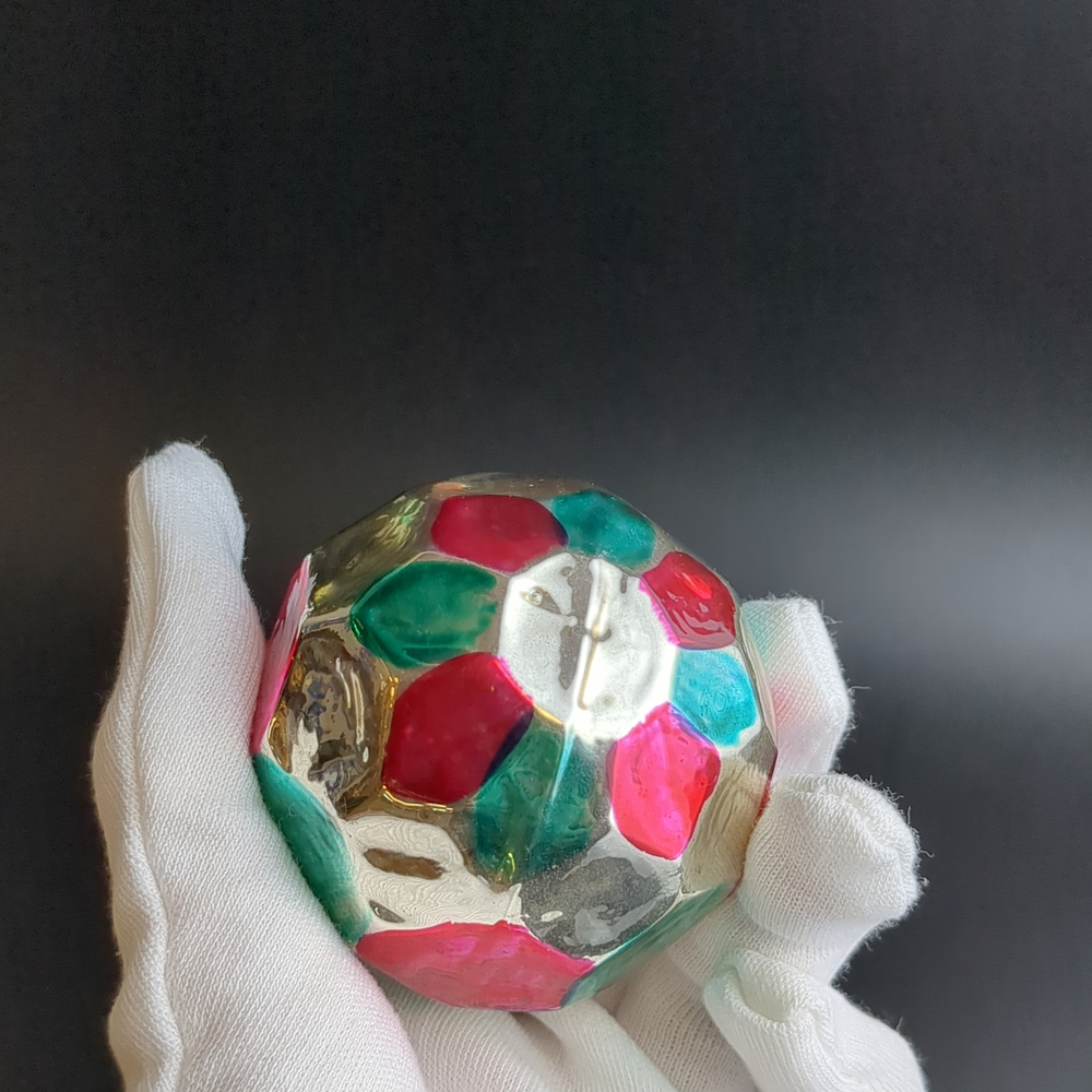 Ёлочная игрушка шар с гранями, стекло, подвесной, яркий, винтаж СССР 1950-1960 гг