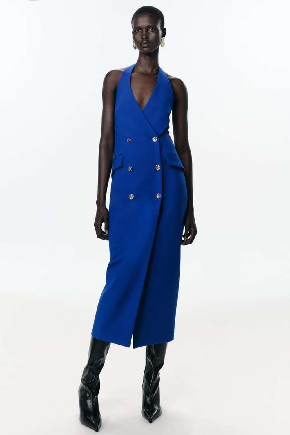 ZARA ПЛАТЬЕ МИДИ КРОЯ ТРУБА С ЗАПАХОМ, ЯРКО-СИНИЙ