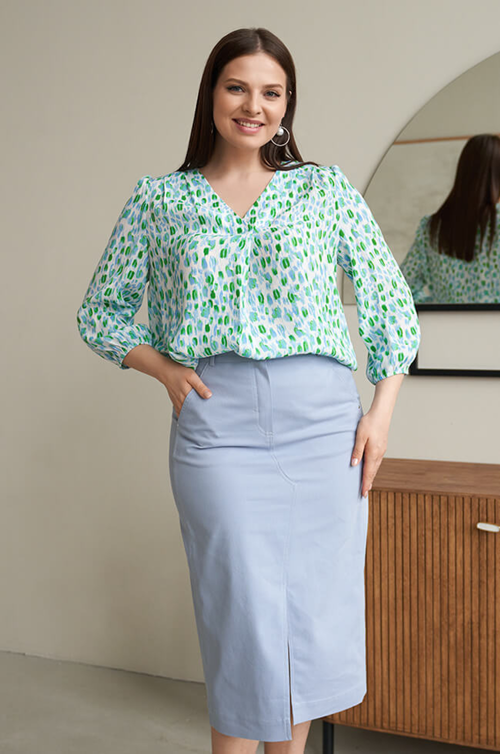 22845 Блузка женская (молочный принт)