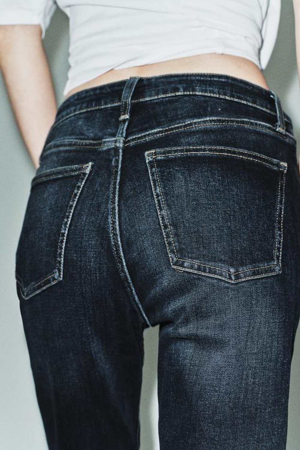 ZARA ДЖИНСЫ TRF CROPPED FLARE С ВЫСОКОЙ ПОСАДКОЙ, МОРСКОЙ СИНИЙ