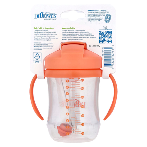 Dr. Brown's, Baby's 1st Straw Cup, от 6 месяцев, коралловый, 270 мл (9 унций)