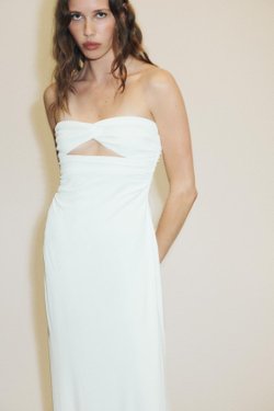 ZARA ДЛИННОЕ ПЛАТЬЕ С ВЫРЕЗАМИ, БЕЛЫЙ