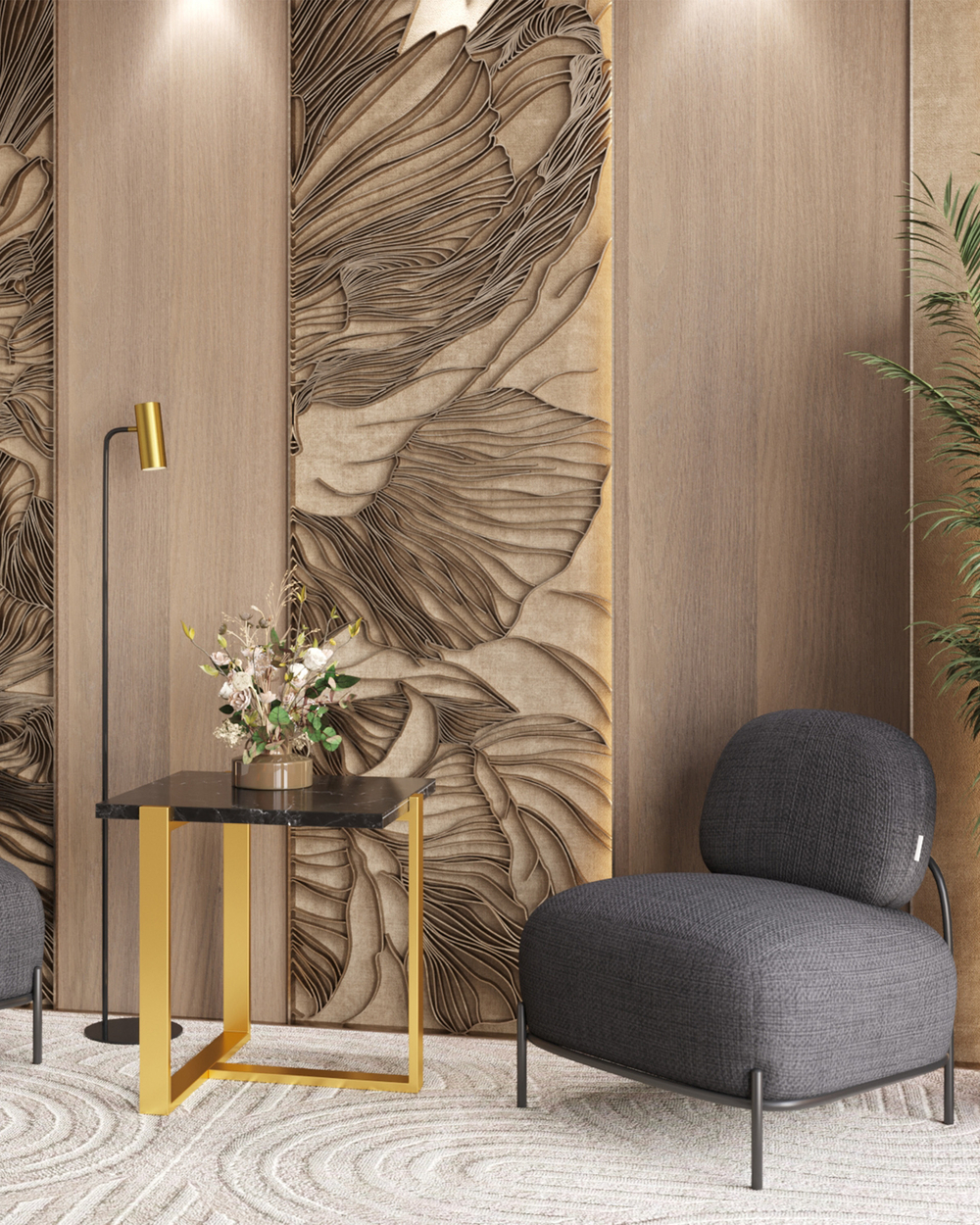 Журнальный столик Тоби 61*61 черный мрамор сталь золото