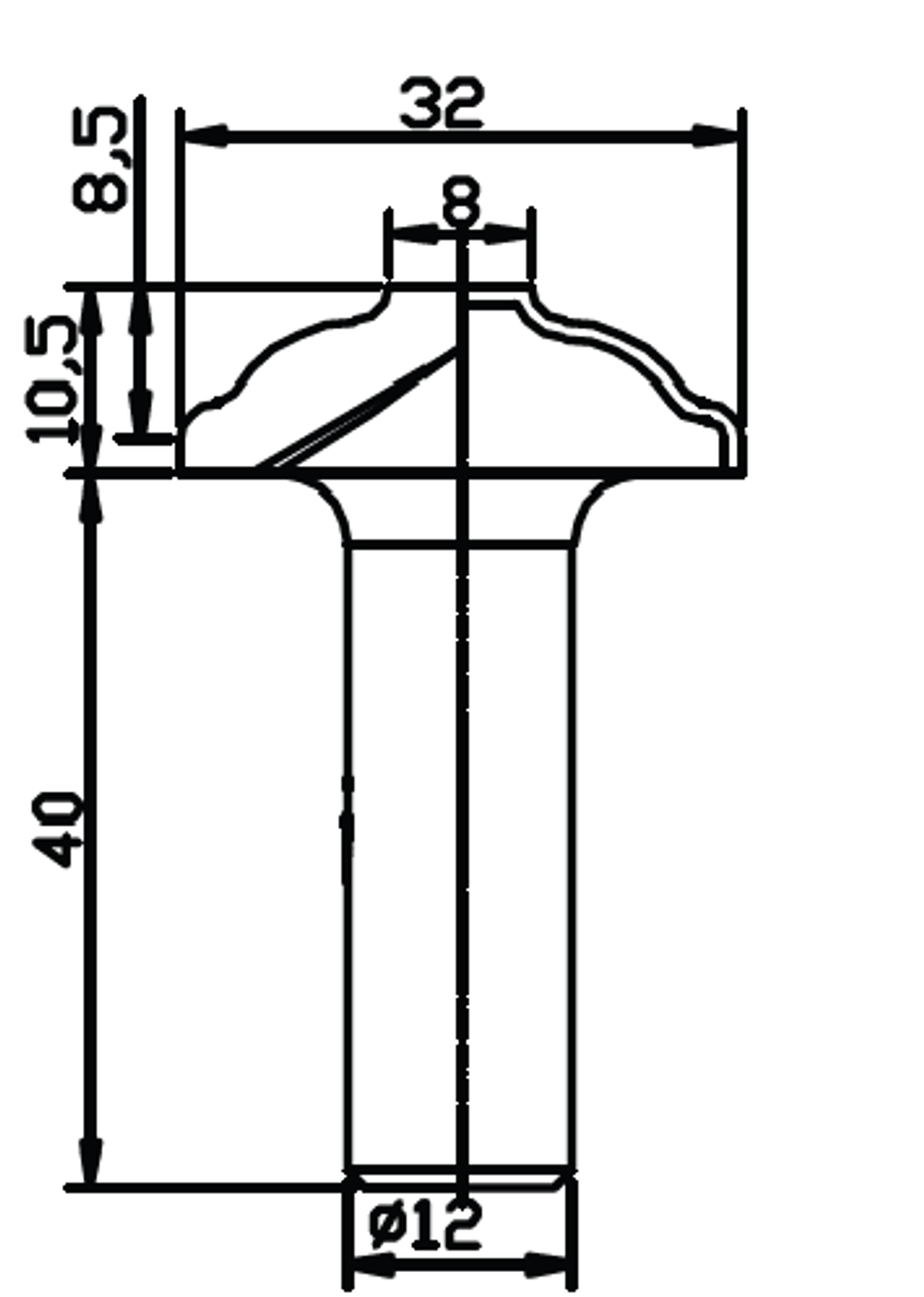 PCD профильная фреза D.32x10,5 S.12x40 Z2