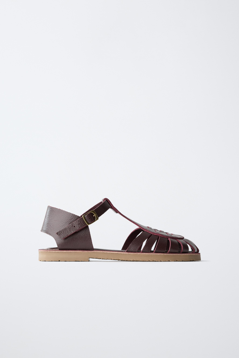 ZARA КОЖАНЫЕ САНДАЛИИ, БОРДОВО-КРАСНЫЙ