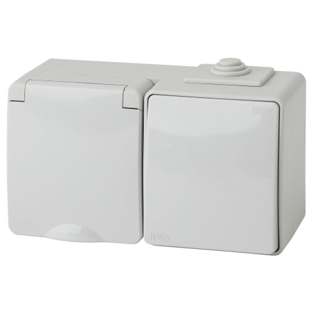 11-7601-03 ЭРА Блок розетка+выкл. гориз. IP65, 16A(10AX)-250В, ОУ, Эра Эксперт, серый | Эра Эксперт