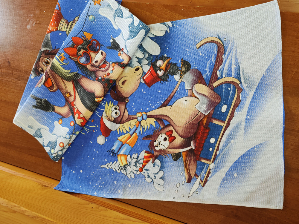 Полотенце кухонное, 3 шт, 45х60см, вафельное, новогодние подарки