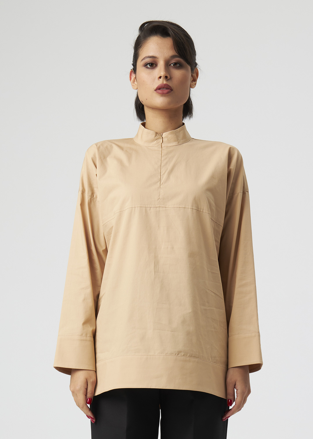 ZIPPERED BLOUSE | XL | BEIGE