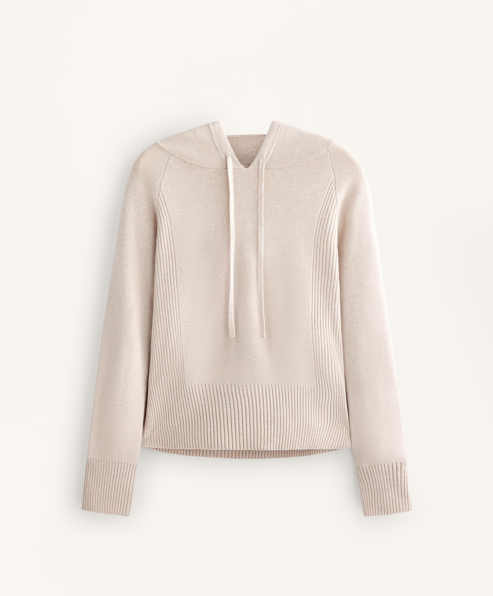 Oysho Вязаный джемпер в рубчик с капюшоном и приталенной талией, каменный