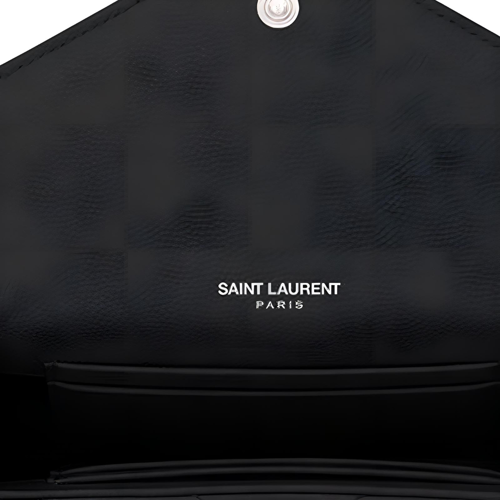 SAINT LAURENT Quilted Leather Envelope Wallet Small Women"s Black