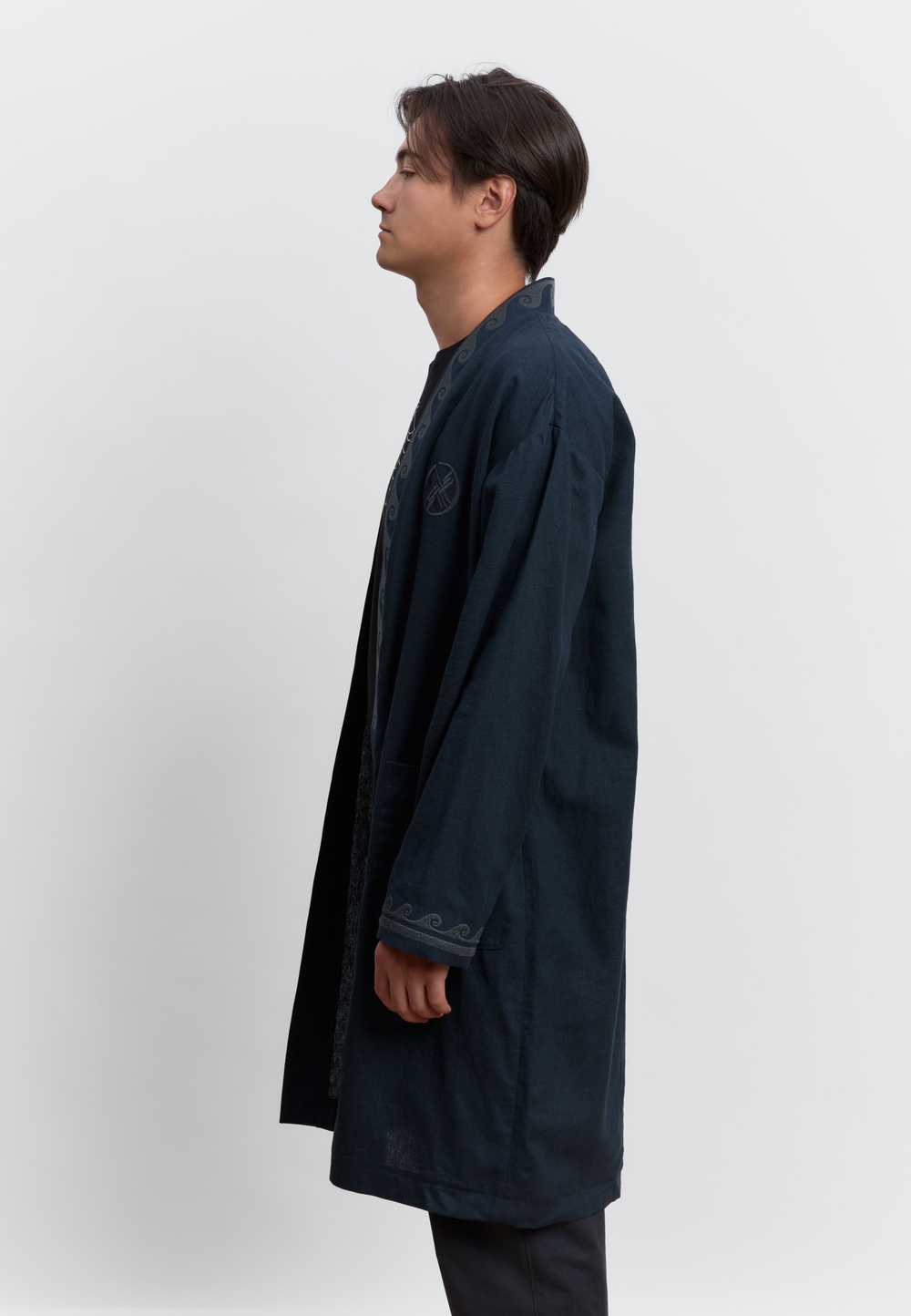 Шапан льняной длинный OYU TOLQYN DARK BLUE