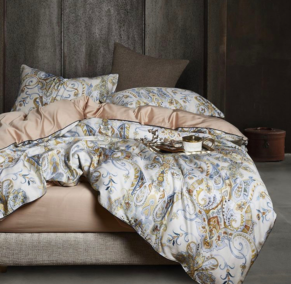 Постельное белье ЕВРО (двуспалка) Египетский Хлопок Золотые узоры