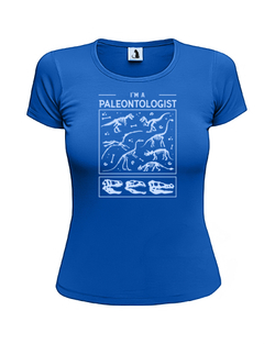 Футболка Я палеонтолог женская приталенная синяя с голубым рисунком