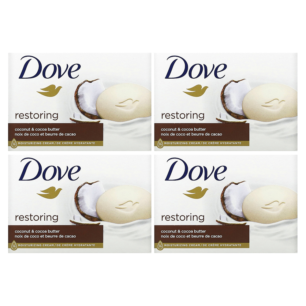 Dove, Косметическое мыло Purely Pampering, аромат «Кокосовое молоко и лепестки жасмина», 4 шт. по 113 г