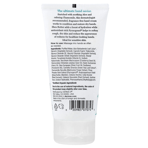 DERMA E, восстанавливающий крем для рук с маслом ши, для чувствительной кожи, без отдушки, 56 г (2 унции)
