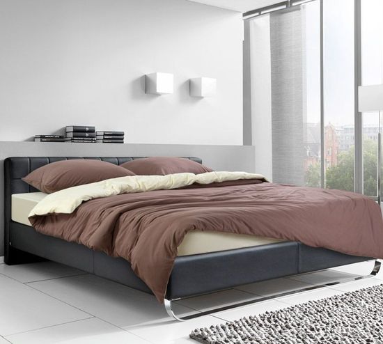 Двуспальный комплект постельного белья Кофейный крем трикотаж