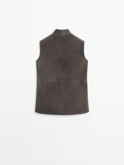 Massimo Dutti Жилет из кожи с бархатистой отделкой, кротово-коричневый