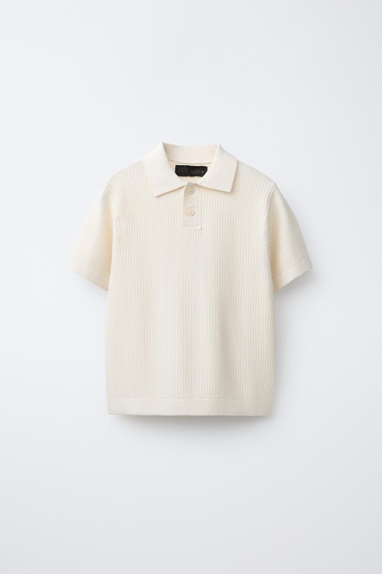 ZARA БАЗОВОЕ ПОЛО В РУБЧИК, ЭКРЮ