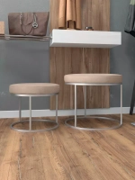 Комплект круглых банкеток - СБЕЖ - бежевое на серебрянном