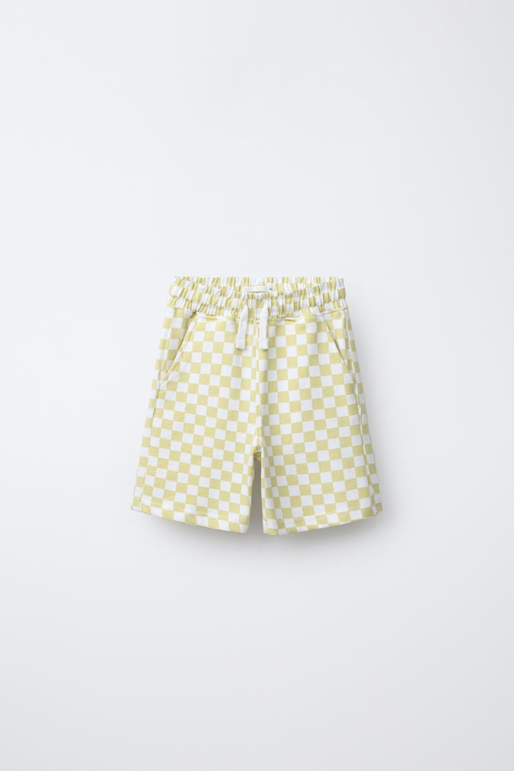 ZARA КОМПЛЕКТ ИЗ ФУТБОЛКИ И ШОРТОВ В ШАХМАТНУЮ КЛЕТКУ, СВЕТЛО-ЗЕЛЕНЫЙ