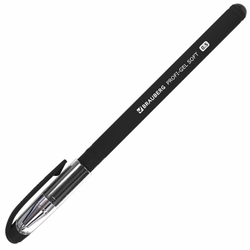 Ручка гелевая BRAUBERG "Profi-Gel SOFT", ЧЕРНАЯ, линия письма 0,4 мм, стандартный наконечник 0,5 мм, прорезиненный корпус SOFT-TOUCH, 144129